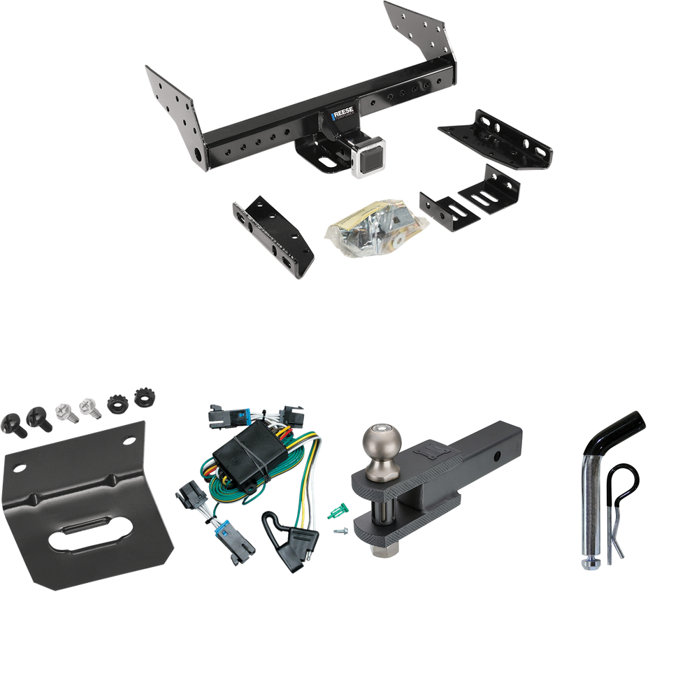 Fits 2000-2002 GMC Savana 2500 Trailer Hitch Tow PKG w/ 4-Flat Wiring Harness + Clevis Hitch Ball Mount w/ 2" Ball + Pin/Clip + Wiring Bracket By Reese Towpower