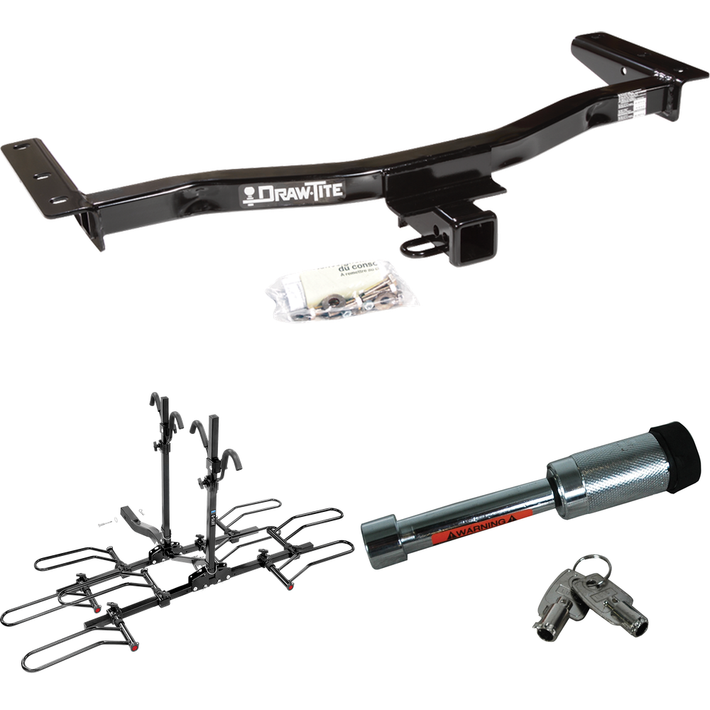 Fits 2010-2015 Lexus RX450h Trailer Hitch Tow PKG w/ 4 Bike Plaform Style Carrier Rack + Hitch Lock By Draw-Tite