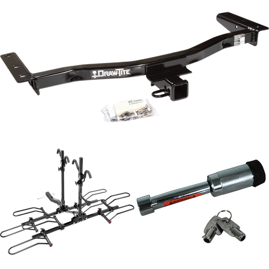 Fits 2010-2015 Lexus RX450h Trailer Hitch Tow PKG w/ 4 Bike Plaform Style Carrier Rack + Hitch Lock By Draw-Tite