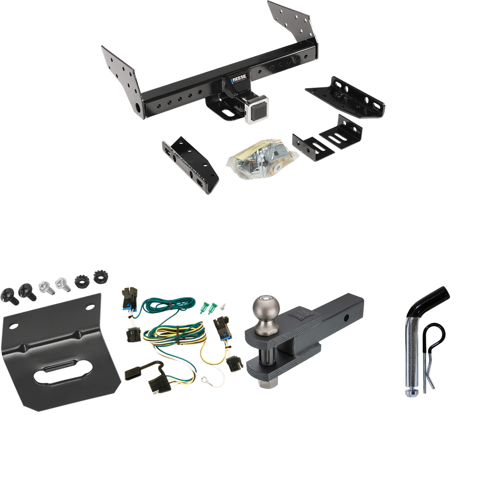 Fits 2003-2023 GMC Savana 2500 Trailer Hitch Tow PKG w/ 4-Flat Wiring Harness + Clevis Hitch Ball Mount w/ 2" Ball + Pin/Clip + Wiring Bracket By Reese Towpower