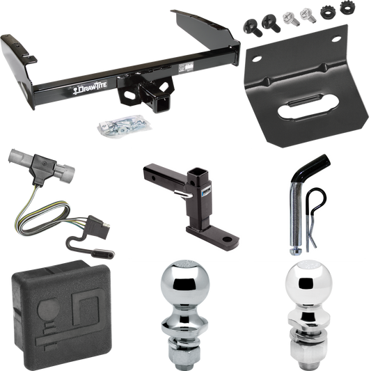 Fits 1997-1997 Ford F-250 HD Trailer Hitch Tow PKG w/ 4-Flat Wiring + Adjustable Drop Rise Ball Mount + Pin/Clip + 2" Ball + 1-7/8" Ball + Wiring Bracket + Hitch Cover By Draw-Tite