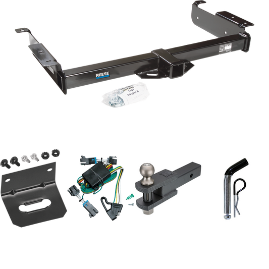 Se adapta al paquete de remolque con enganche para remolque Chevrolet Express 2500 2000-2002 con arnés de cableado de 4 planos + soporte de bola de enganche de horquilla con bola de 2" + pasador/clip + soporte de cableado de Reese Towpower