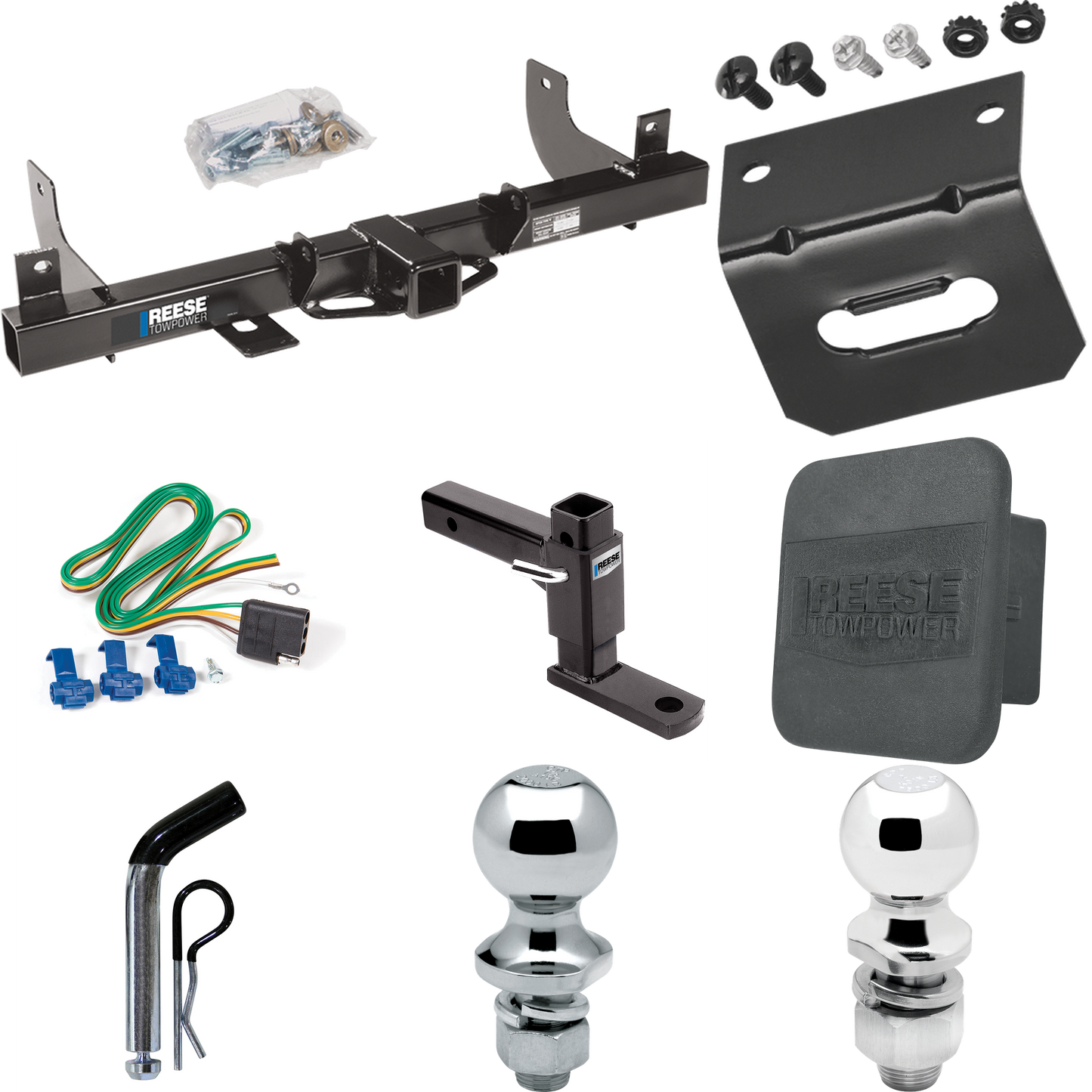 Fits 2006-2008 Lincoln Mark LT Trailer Hitch Tow PKG w/ 4-Flat Wiring + Adjustable Drop Rise Ball Mount + Pin/Clip + 2" Ball + 1-7/8" Ball + Wiring Bracket + Hitch Cover (For (Built After 8/2005) Models) By Reese Towpower