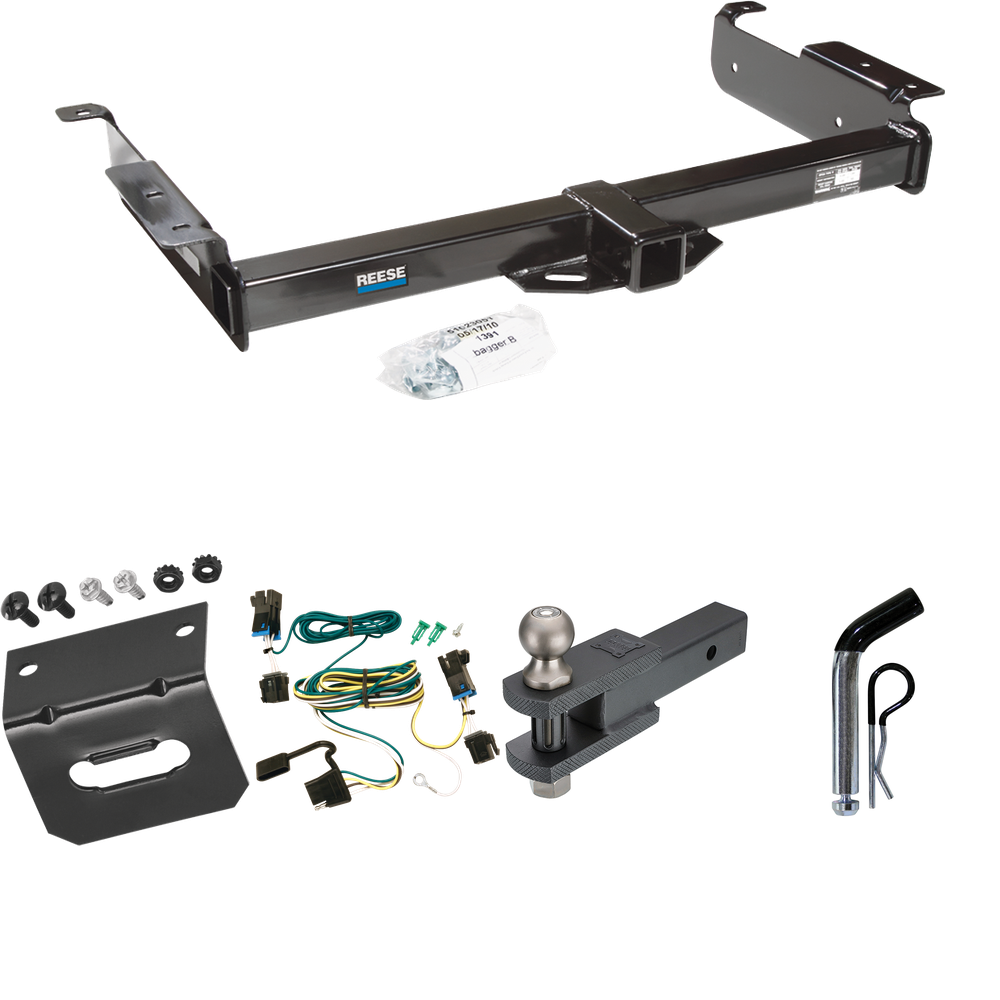 Se adapta al paquete de enganche de remolque GMC Savana 2500 2003-2003 con arnés de cableado de 4 planos + soporte de bola de enganche de horquilla con bola de 2" + pasador/clip + soporte de cableado de Reese Towpower