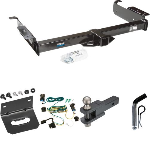 Se adapta al paquete de enganche de remolque GMC Savana 2500 2003-2003 con arnés de cableado de 4 planos + soporte de bola de enganche de horquilla con bola de 2" + pasador/clip + soporte de cableado de Reese Towpower