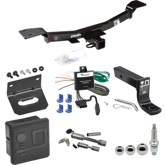 Fits 2005-2010 KIA Sportage Trailer Hitch Tow PKG w/ 4-Flat Wiring + Ball Mount w/ 4" Drop + Interchangeable Ball 1-7/8" & 2" & 2-5/16" + Wiring Bracket + Dual Hitch & Coupler Locks + Hitch Cover (For I4 Engine Models) By Draw-Tite