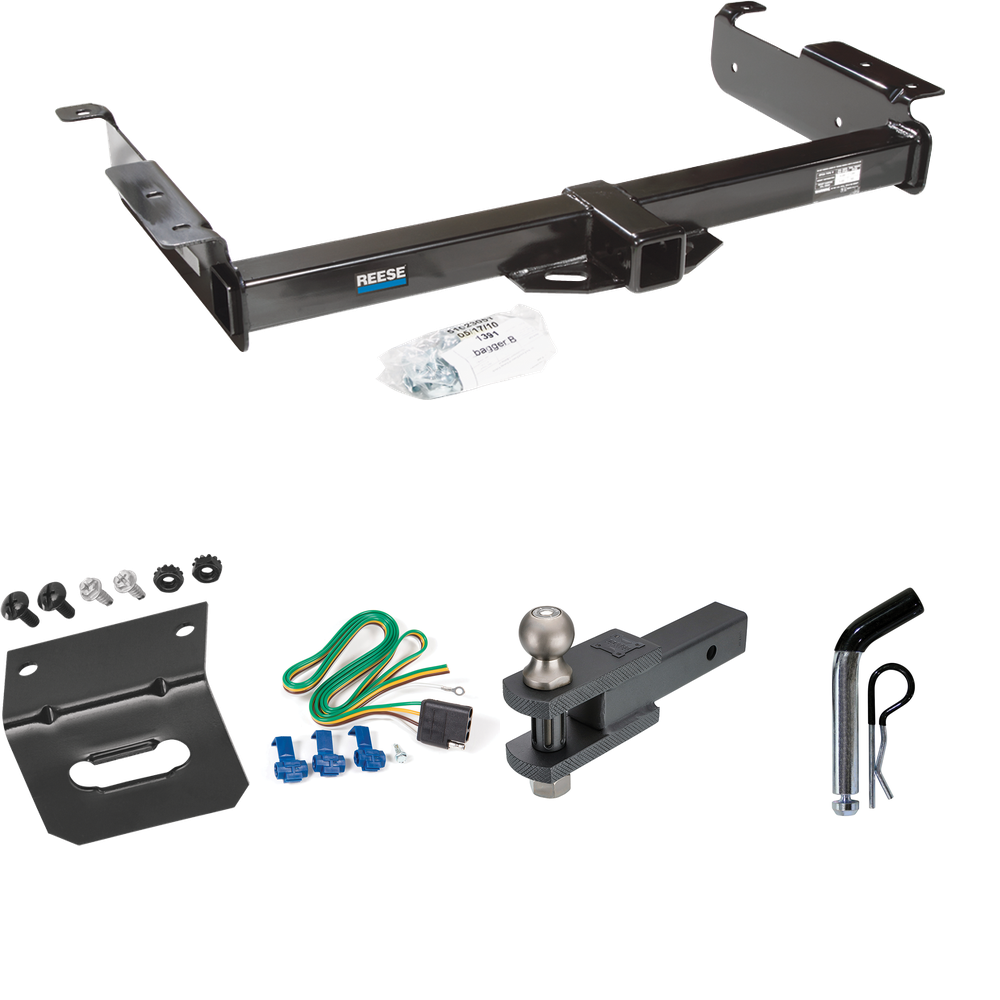 Fits 1996-1999 GMC Savana 2500 Trailer Hitch Tow PKG w/ 4-Flat Wiring Harness + Clevis Hitch Ball Mount w/ 2" Ball + Pin/Clip + Wiring Bracket By Reese Towpower