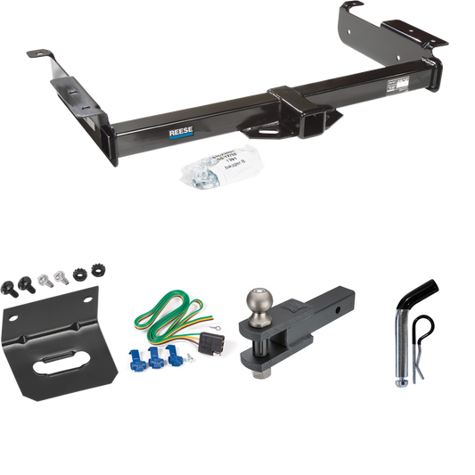 Fits 1996-1999 Chevrolet Express 1500 Trailer Hitch Tow PKG w/ 4-Flat Wiring Harness + Clevis Hitch Ball Mount w/ 2" Ball + Pin/Clip + Wiring Bracket By Reese Towpower