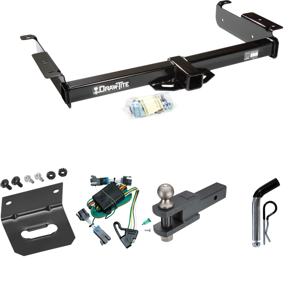 Fits 2000-2002 GMC Savana 2500 Trailer Hitch Tow PKG w/ 4-Flat Wiring Harness + Clevis Hitch Ball Mount w/ 2" Ball + Pin/Clip + Wiring Bracket By Draw-Tite