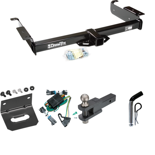 Fits 2000-2002 GMC Savana 2500 Trailer Hitch Tow PKG w/ 4-Flat Wiring Harness + Clevis Hitch Ball Mount w/ 2" Ball + Pin/Clip + Wiring Bracket By Draw-Tite