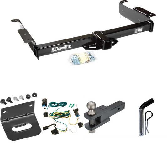 Fits 2003-2023 GMC Savana 2500 Trailer Hitch Tow PKG w/ 4-Flat Wiring Harness + Clevis Hitch Ball Mount w/ 2" Ball + Pin/Clip + Wiring Bracket By Draw-Tite