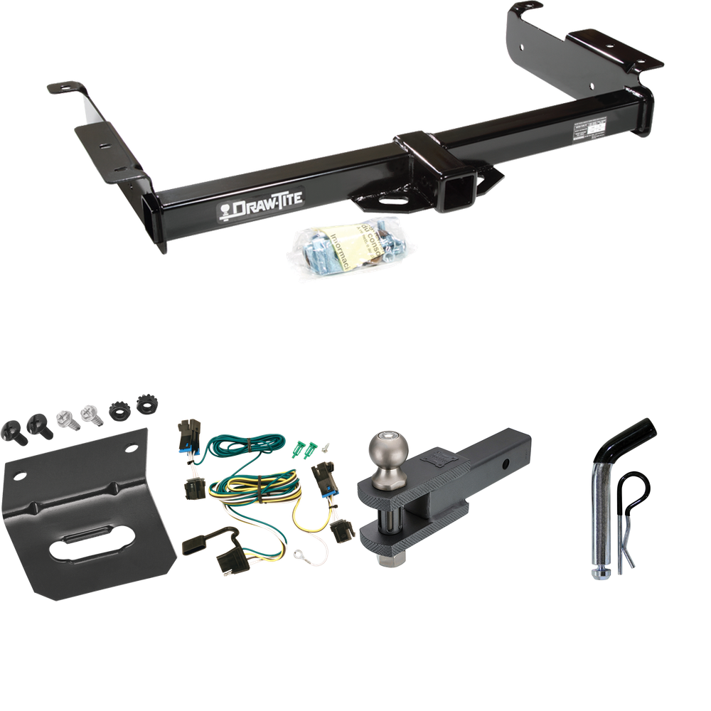 Se adapta al paquete de enganche de remolque GMC Savana 1500 2003-2014 con arnés de cableado plano de 4 + soporte de bola de enganche de horquilla con bola de 2" + pasador/clip + soporte de cableado de Draw-Tite