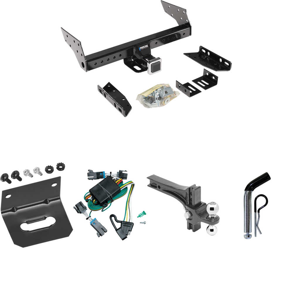 Se adapta al paquete de enganche de remolque GMC Savana 2500 2000-2002 con arnés de cableado de 4 planos + soporte de bola de elevación de caída ajustable doble bolas de remolque de 2" y 2-5/16" + pasador/clip + soporte de cableado de Reese Towpower