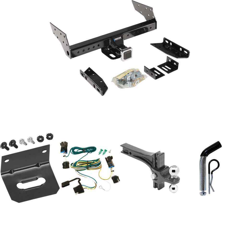 Fits 2003-2014 Chevrolet Express 1500 Trailer Hitch Tow PKG w/ 4-Flat Wiring Harness + Dual Adjustable Drop Rise Ball Ball Mount 2" & 2-5/16" Trailer Balls + Pin/Clip + Wiring Bracket By Reese Towpower