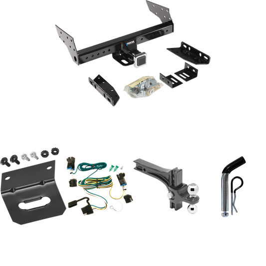 Fits 2003-2014 Chevrolet Express 1500 Trailer Hitch Tow PKG w/ 4-Flat Wiring Harness + Dual Adjustable Drop Rise Ball Ball Mount 2" & 2-5/16" Trailer Balls + Pin/Clip + Wiring Bracket By Reese Towpower