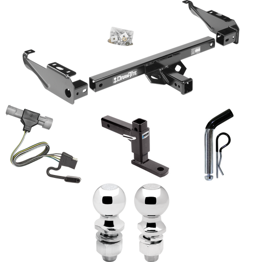 Fits 1987-1996 Ford F-350 Trailer Hitch Tow PKG w/ 4-Flat Wiring + Adjustable Drop Rise Ball Mount + Pin/Clip + 2" Ball + 2-5/16" Ball By Draw-Tite