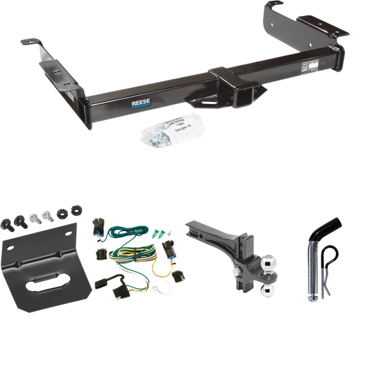 Fits 2003-2014 Chevrolet Express 1500 Trailer Hitch Tow PKG w/ 4-Flat Wiring Harness + Dual Adjustable Drop Rise Ball Ball Mount 2" & 2-5/16" Trailer Balls + Pin/Clip + Wiring Bracket By Reese Towpower