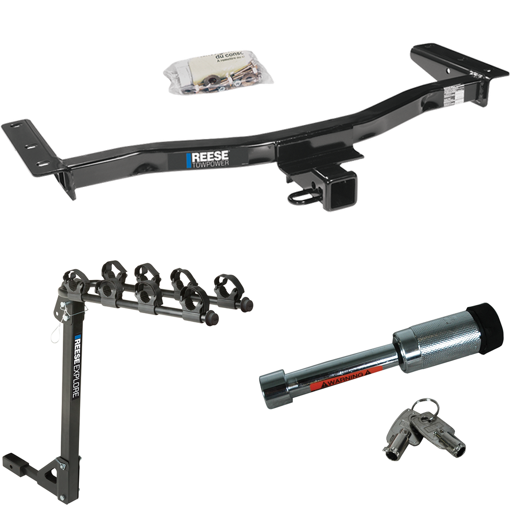 Fits 2010-2015 Lexus RX450h Trailer Hitch Tow PKG w/ 4 Bike Carrier Rack + Hitch Lock By Reese Towpower