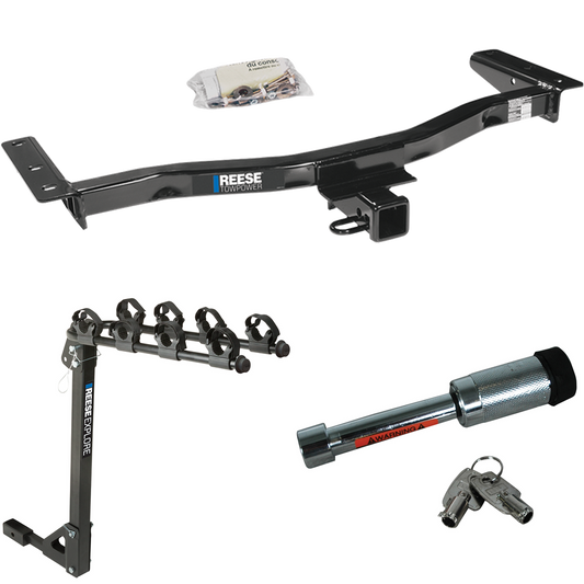 Fits 2010-2015 Lexus RX450h Trailer Hitch Tow PKG w/ 4 Bike Carrier Rack + Hitch Lock By Reese Towpower