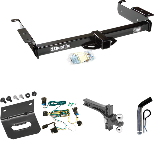 Fits 2003-2023 Chevrolet Express 3500 Trailer Hitch Tow PKG w/ 4-Flat Wiring Harness + Dual Adjustable Drop Rise Ball Ball Mount 2" & 2-5/16" Trailer Balls + Pin/Clip + Wiring Bracket By Draw-Tite