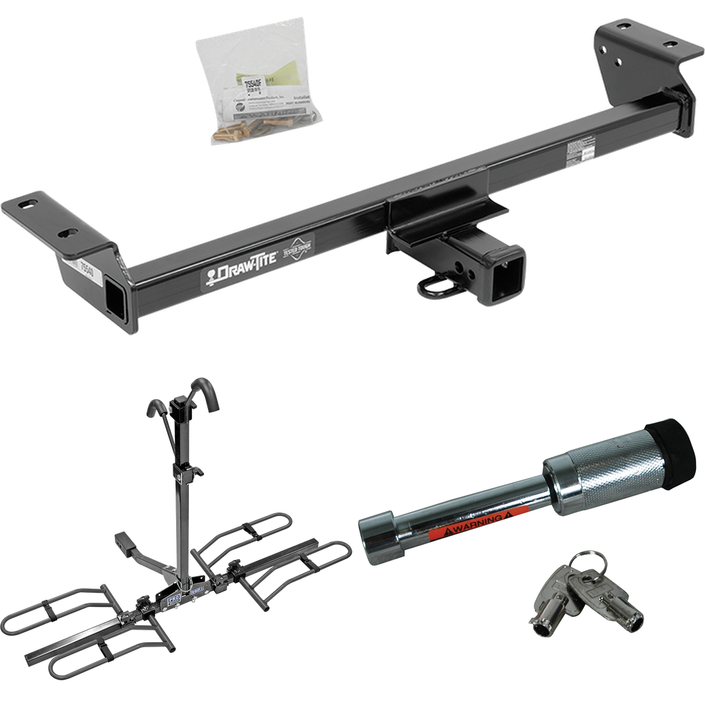 Fits 2016-2018 Lexus RX450h Trailer Hitch Tow PKG w/ 2 Bike Plaform Style Carrier Rack + Hitch Lock (For Prepped w/Factory Tow Plug (See Instructions Prior to Installation) Except F Sport Models) By Draw-Tite