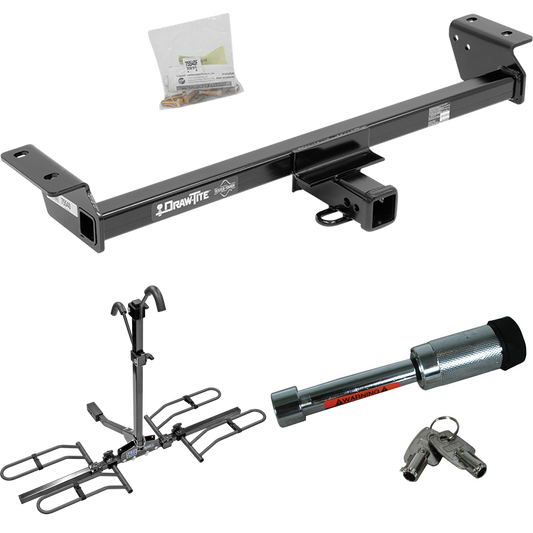 Fits 2016-2018 Lexus RX450h Trailer Hitch Tow PKG w/ 2 Bike Plaform Style Carrier Rack + Hitch Lock (For Prepped w/Factory Tow Plug (See Instructions Prior to Installation) Except F Sport Models) By Draw-Tite