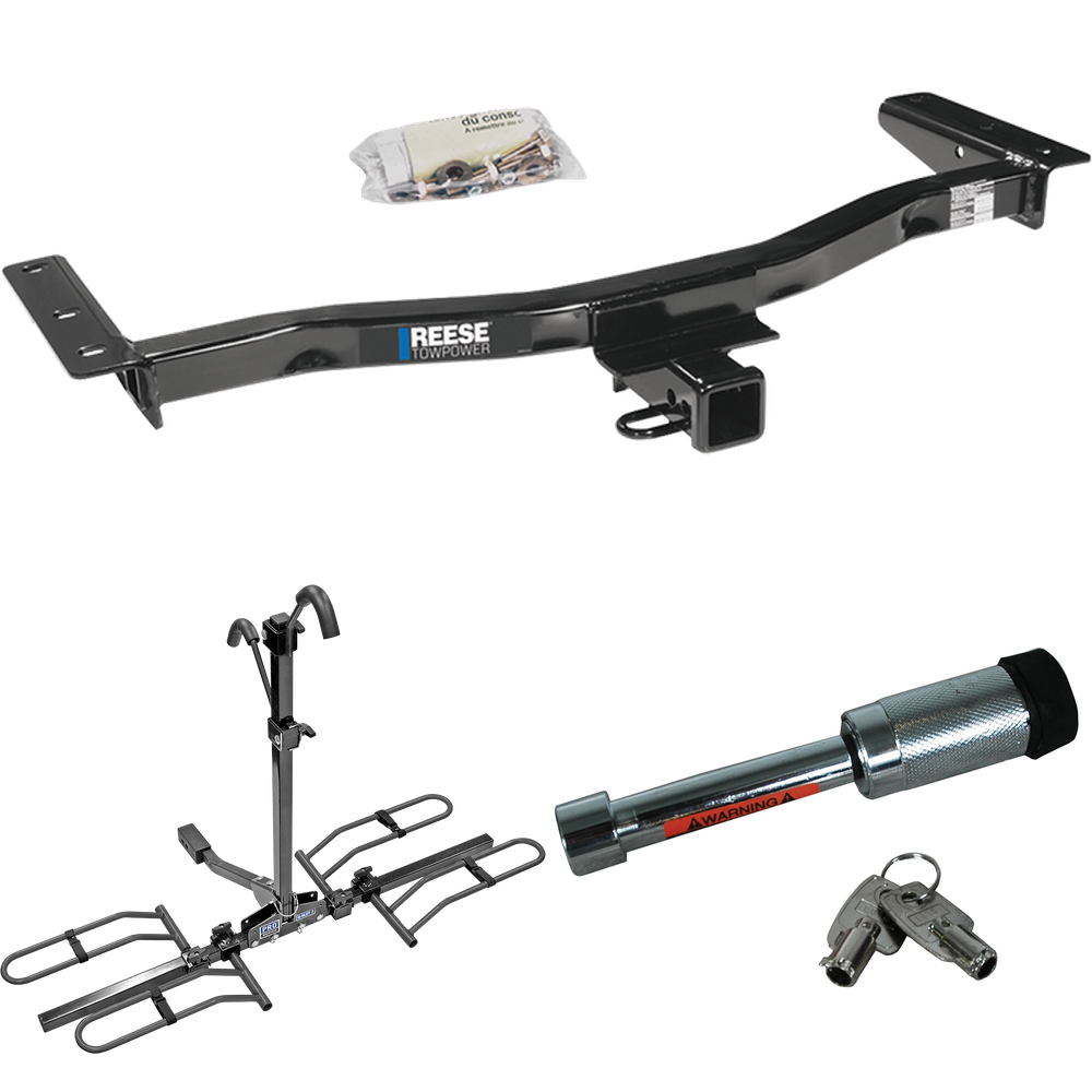 Fits 2010-2015 Lexus RX450h Trailer Hitch Tow PKG w/ 2 Bike Plaform Style Carrier Rack + Hitch Lock By Reese Towpower