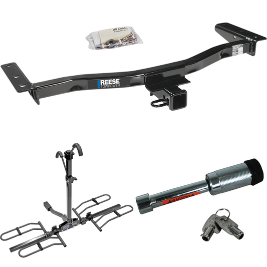 Fits 2010-2015 Lexus RX450h Trailer Hitch Tow PKG w/ 2 Bike Plaform Style Carrier Rack + Hitch Lock By Reese Towpower