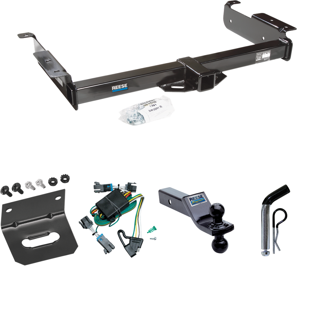 Fits 2000-2002 GMC Savana 2500 Trailer Hitch Tow PKG w/ 4-Flat Wiring Harness + Dual Ball Ball Mount 1-7/8" & 2" Trailer Balls + Pin/Clip + Wiring Bracket By Reese Towpower