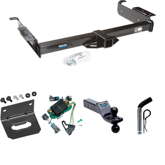 Fits 2000-2002 GMC Savana 2500 Trailer Hitch Tow PKG w/ 4-Flat Wiring Harness + Dual Ball Ball Mount 1-7/8" & 2" Trailer Balls + Pin/Clip + Wiring Bracket By Reese Towpower