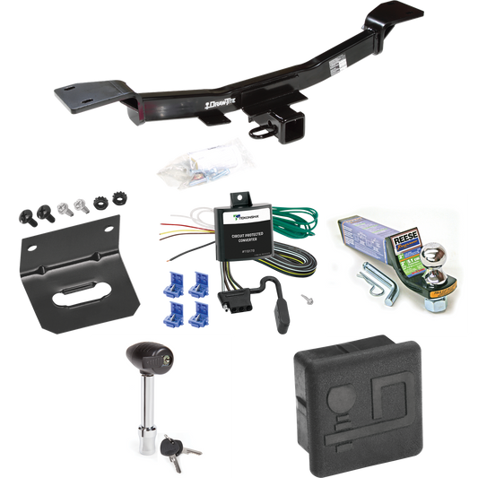 Fits 2005-2010 KIA Sportage Trailer Hitch Tow PKG w/ 4-Flat Wiring + Starter Kit Ball Mount w/ 2" Drop & 1-7/8" Ball + Wiring Bracket + Hitch Lock + Hitch Cover (For I4 Engine Models) By Draw-Tite