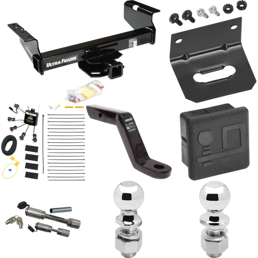 Fits 2007-2024 GMC Sierra 3500 HD Trailer Hitch Tow PKG w/ 4-Flat Zero Contact "No Splice" Wiring Harness + Ball Mount w/ 6" Drop + Dual Hitch & Coupler Locks + 2" Ball + 2-5/16" Ball + Hitch Cover + Wiring Bracket (For Cab & Chassis, w/34" Wide Fram