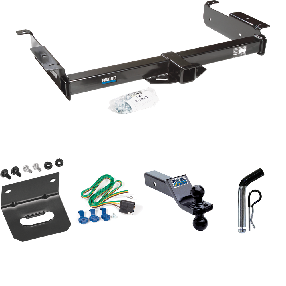 Fits 1996-1999 GMC Savana 2500 Trailer Hitch Tow PKG w/ 4-Flat Wiring Harness + Dual Ball Ball Mount 1-7/8" & 2" Trailer Balls + Pin/Clip + Wiring Bracket By Reese Towpower