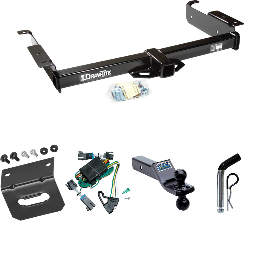 Fits 2000-2002 GMC Savana 2500 Trailer Hitch Tow PKG w/ 4-Flat Wiring Harness + Dual Ball Ball Mount 1-7/8" & 2" Trailer Balls + Pin/Clip + Wiring Bracket By Draw-Tite