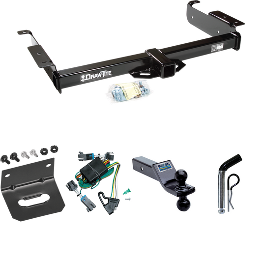 Fits 2000-2002 GMC Savana 2500 Trailer Hitch Tow PKG w/ 4-Flat Wiring Harness + Dual Ball Ball Mount 1-7/8" & 2" Trailer Balls + Pin/Clip + Wiring Bracket By Draw-Tite