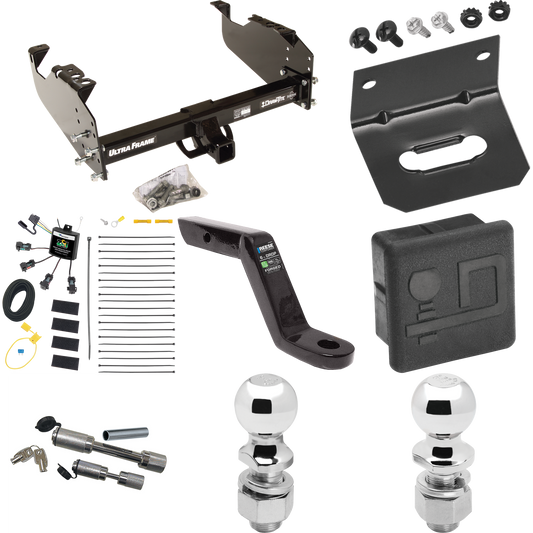 Fits 2001-2007 Chevrolet Silverado 3500 Trailer Hitch Tow PKG w/ 4-Flat Zero Contact "No Splice" Wiring Harness + Ball Mount w/ 6" Drop + Dual Hitch & Coupler Locks + 2" Ball + 2-5/16" Ball + Hitch Cover + Wiring Bracket (For (Classic), Cab & Chassis