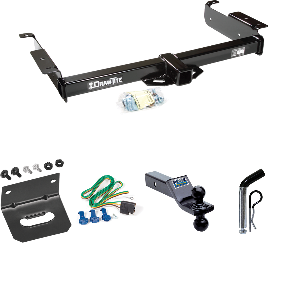 Fits 1996-1999 Chevrolet Express 2500 Trailer Hitch Tow PKG w/ 4-Flat Wiring Harness + Dual Ball Ball Mount 1-7/8" & 2" Trailer Balls + Pin/Clip + Wiring Bracket By Draw-Tite