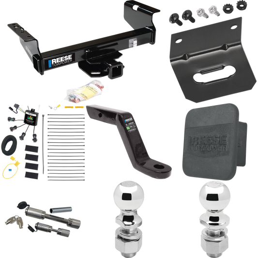 Fits 2007-2023 GMC Sierra 3500 HD Trailer Hitch Tow PKG w/ 4-Flat Zero Contact "No Splice" Wiring Harness + Ball Mount w/ 6" Drop + Dual Hitch & Coupler Locks + 2" Ball + 2-5/16" Ball + Hitch Cover + Wiring Bracket (For Cab & Chassis, w/34" Wide Fram