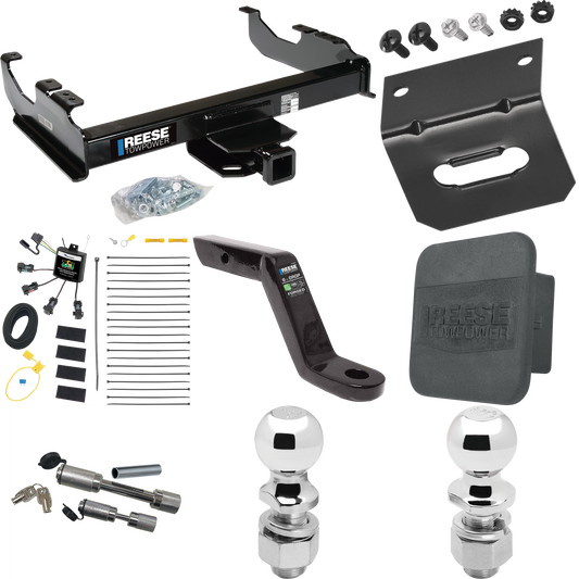 Fits 2007-2023 GMC Sierra 3500 HD Trailer Hitch Tow PKG w/ 4-Flat Zero Contact "No Splice" Wiring Harness + Ball Mount w/ 6" Drop + Dual Hitch & Coupler Locks + 2" Ball + 2-5/16" Ball + Hitch Cover + Wiring Bracket (For Cab & Chassis, w/34" Wide Fram