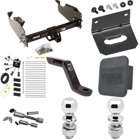 Fits 2007-2023 GMC Sierra 3500 HD Trailer Hitch Tow PKG w/ 4-Flat Zero Contact "No Splice" Wiring Harness + Ball Mount w/ 6" Drop + Dual Hitch & Coupler Locks + 2" Ball + 2-5/16" Ball + Hitch Cover + Wiring Bracket (For Cab & Chassis, w/34" Wide Fram