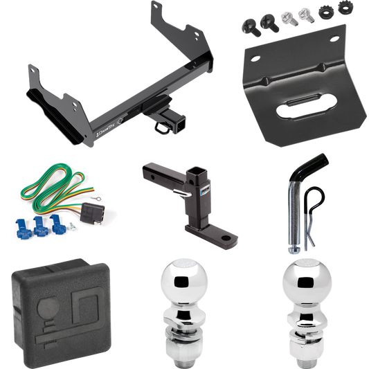 Fits 2015-2023 Ford F-150 Trailer Hitch Tow PKG w/ 4-Flat Wiring + Adjustable Drop Rise Ball Mount + Pin/Clip + 2" Ball + 2-5/16" Ball + Wiring Bracket + Hitch Cover By Draw-Tite