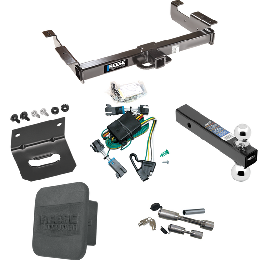 Fits 2000-2002 GMC Savana 3500 Trailer Hitch Tow PKG w/ 4-Flat Wiring Harness + Dual Ball Ball Mount 2" & 2-5/16" Trailer Balls + Dual Hitch & Coupler Locks + Hitch Cover + Wiring Bracket By Reese Towpower