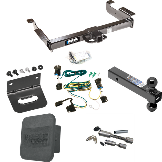 Fits 2003-2014 GMC Savana 1500 Trailer Hitch Tow PKG w/ 4-Flat Wiring Harness + Dual Ball Ball Mount 2" & 2-5/16" Trailer Balls + Dual Hitch & Coupler Locks + Hitch Cover + Wiring Bracket By Reese Towpower