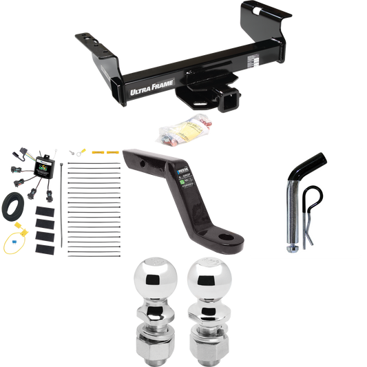 Fits 2007-2024 GMC Sierra 3500 HD Trailer Hitch Tow PKG w/ 4-Flat Zero Contact "No Splice" Wiring Harness + Ball Mount w/ 6" Drop + Pin/Clip + 2" Ball + 2-5/16" Ball (For Cab & Chassis, w/34" Wide Frames Models) By Draw-Tite