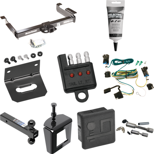 Fits 2003-2014 GMC Savana 1500 Trailer Hitch Tow PKG w/ 4-Flat Wiring Harness + Dual Ball Ball Mount 2" & 2-5/16" Trailer Balls + Dual Hitch & Coupler Locks + Hitch Cover + Wiring Bracket + Wiring Tester + Electric Grease + Anti Rattle Device By Draw