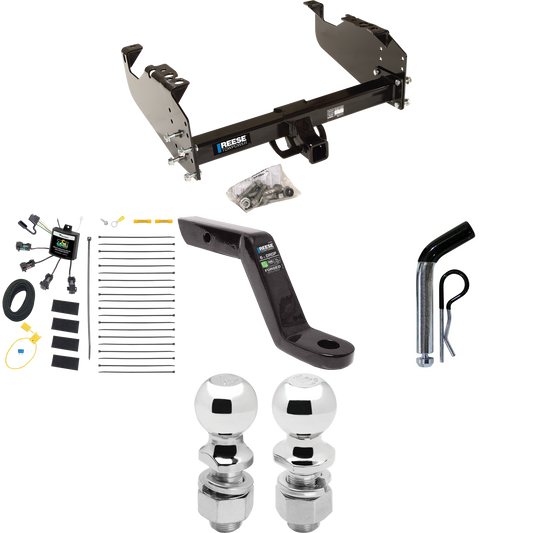 Fits 2007-2023 GMC Sierra 3500 HD Trailer Hitch Tow PKG w/ 4-Flat Zero Contact "No Splice" Wiring Harness + Ball Mount w/ 6" Drop + Pin/Clip + 2" Ball + 2-5/16" Ball (For Cab & Chassis, w/34" Wide Frames Models) By Reese Towpower