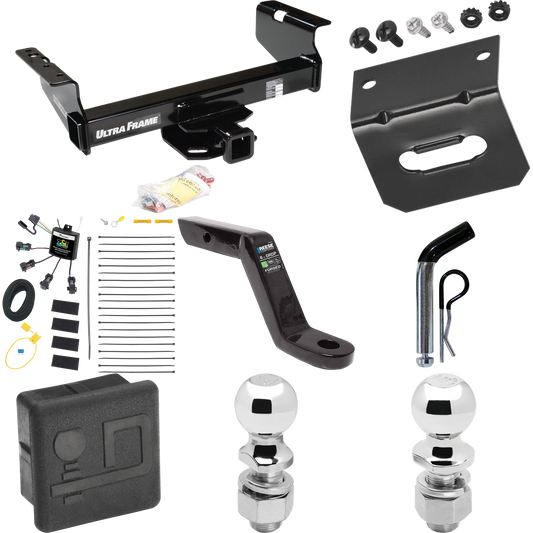 Fits 2007-2024 GMC Sierra 3500 HD Trailer Hitch Tow PKG w/ 4-Flat Zero Contact "No Splice" Wiring Harness + Ball Mount w/ 6" Drop + Pin/Clip + 2" Ball + 2-5/16" Ball + Hitch Cover + Wiring Bracket (For Cab & Chassis, w/34" Wide Frames Models) By Draw