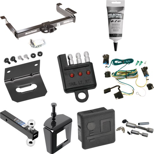 Fits 2003-2023 GMC Savana 2500 Trailer Hitch Tow PKG w/ 4-Flat Wiring Harness + Dual Ball Ball Mount 2" & 2-5/16" Trailer Balls + Dual Hitch & Coupler Locks + Hitch Cover + Wiring Bracket + Wiring Tester + Electric Grease + Anti Rattle Device By Draw