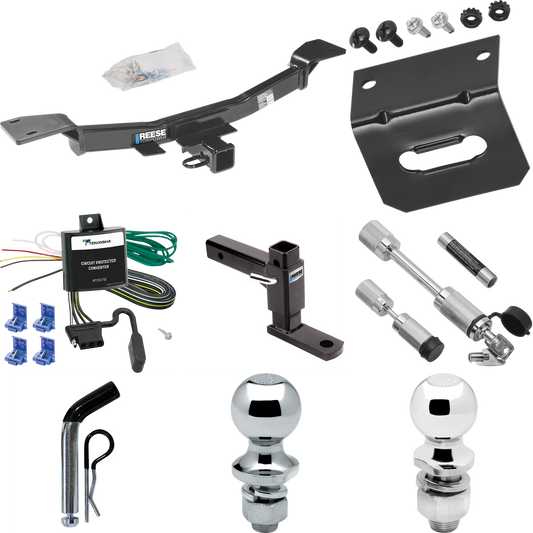 Fits 2005-2010 KIA Sportage Trailer Hitch Tow PKG w/ 4-Flat Wiring Harness + Adjustable Drop Rise Ball Mount + Pin/Clip + 2" Ball + 1-7/8" Ball + Dual Hitch & Coupler Locks By Reese Towpower