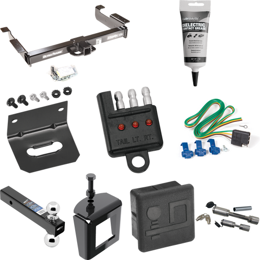 Fits 1996-1999 GMC Savana 1500 Trailer Hitch Tow PKG w/ 4-Flat Wiring Harness + Dual Ball Ball Mount 2" & 2-5/16" Trailer Balls + Dual Hitch & Coupler Locks + Hitch Cover + Wiring Bracket + Wiring Tester + Electric Grease + Anti Rattle Device By Draw